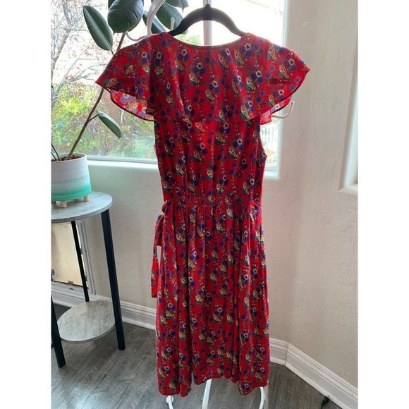 NWOT Anthropologie Rosalia Wrap Dress by Maeve Size 8 Red Ditsy Frill 6388 - Picture 16 of 16